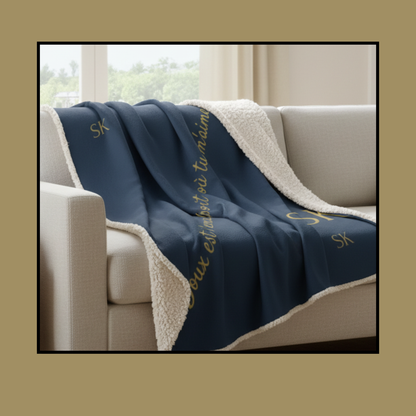 Plaid bleu nuit  Sherpa -Snoukinou-"Doux est l'endroit où tu m'aimes"