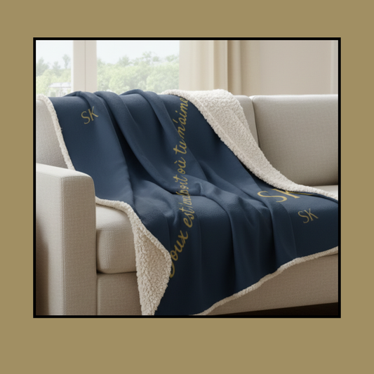 Plaid bleu nuit  Sherpa -Snoukinou-"Doux est l'endroit où tu m'aimes"