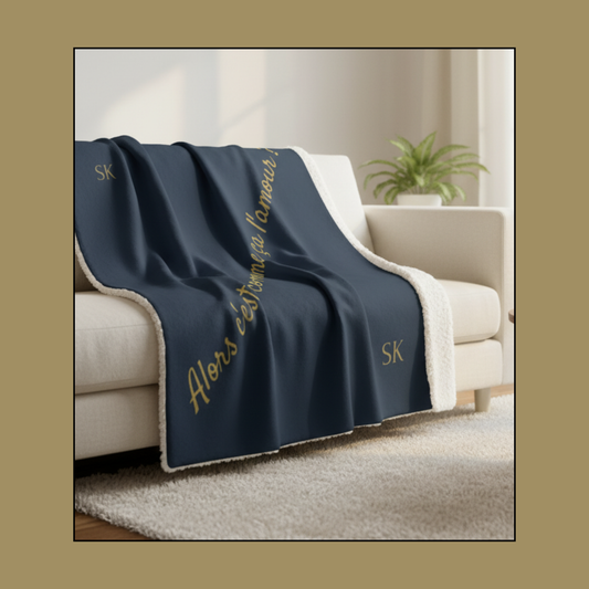 Plaid bleu  nuit Sherpa -Snoukinou- "Alors c'est comme ça l'amour?"