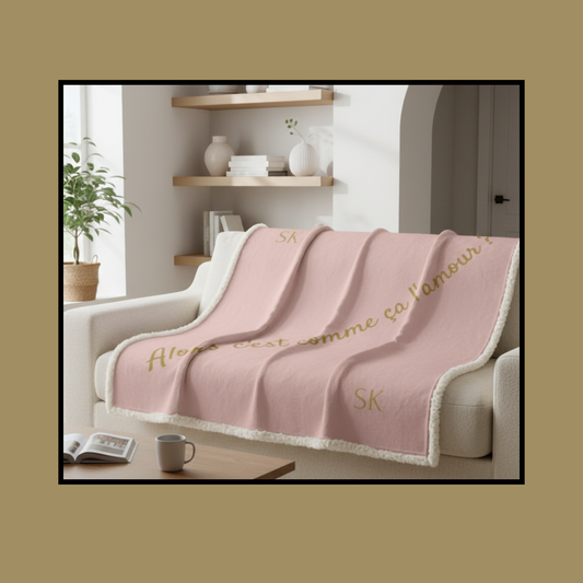 Plaid  rose poudré Sherpa -Snoukinou- "Alors c'est comme ça l'amour ?"