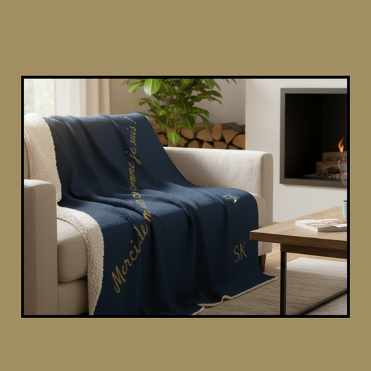 Plaid bleu nuit Sherpa-Snoukinou - "Merci de m'aimer comme je suis "