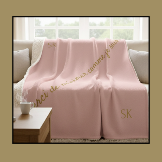 Plaid rose poudré  Sherpa-Snoukinou-" Merci de m'aimer comme je suis !"
