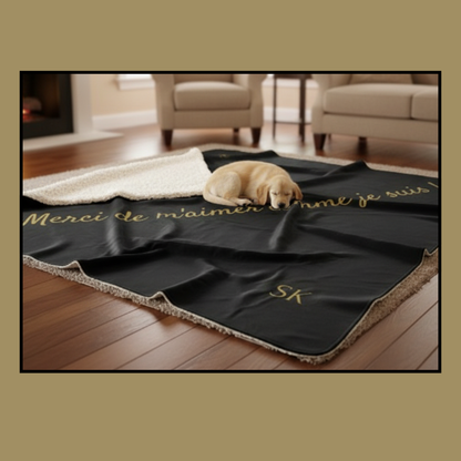 Plaid noir Sherpa  - Snoukinou -" Merci de m'aimer comme je suis"