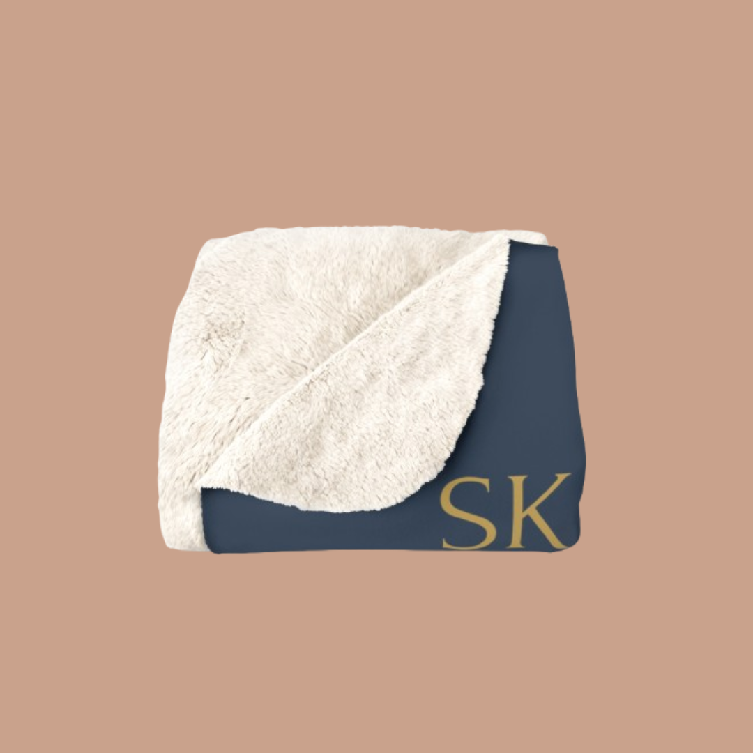 Plaid bleu nuit  Sherpa -Snoukinou-"Doux est l'endroit où tu m'aimes"