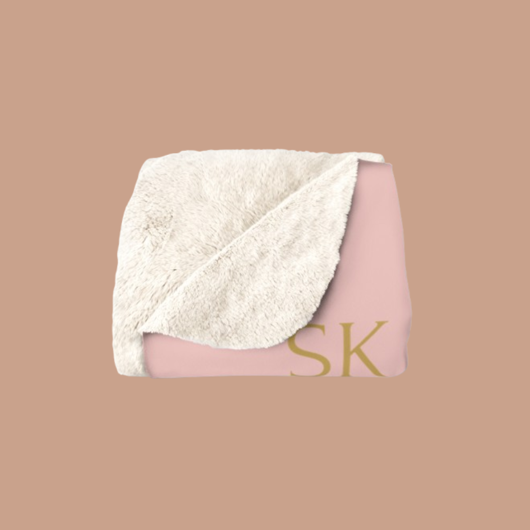 Plaid rose poudré Sherpa -Snoukinou-" Doux est l'endroit où tu m'aimes !"