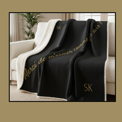 Plaid noir Sherpa  - Snoukinou -" Merci de m'aimer comme je suis"