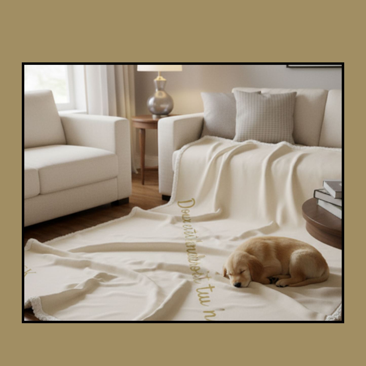 Plaid Ivoire sherpa -Snoukinou- " Doux est l'endroit où tu m'aimes !"