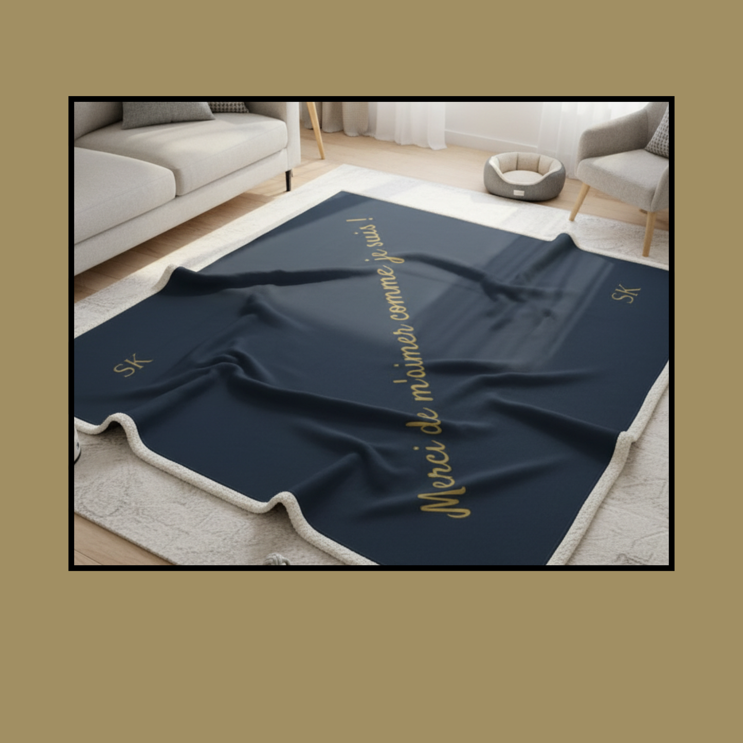 Plaid bleu nuit Sherpa-Snoukinou - "Merci de m'aimer comme je suis "