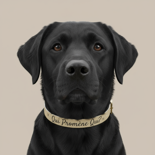 Collier pour chien -Qui promène qui ? -Beige Premium Snoukinou.