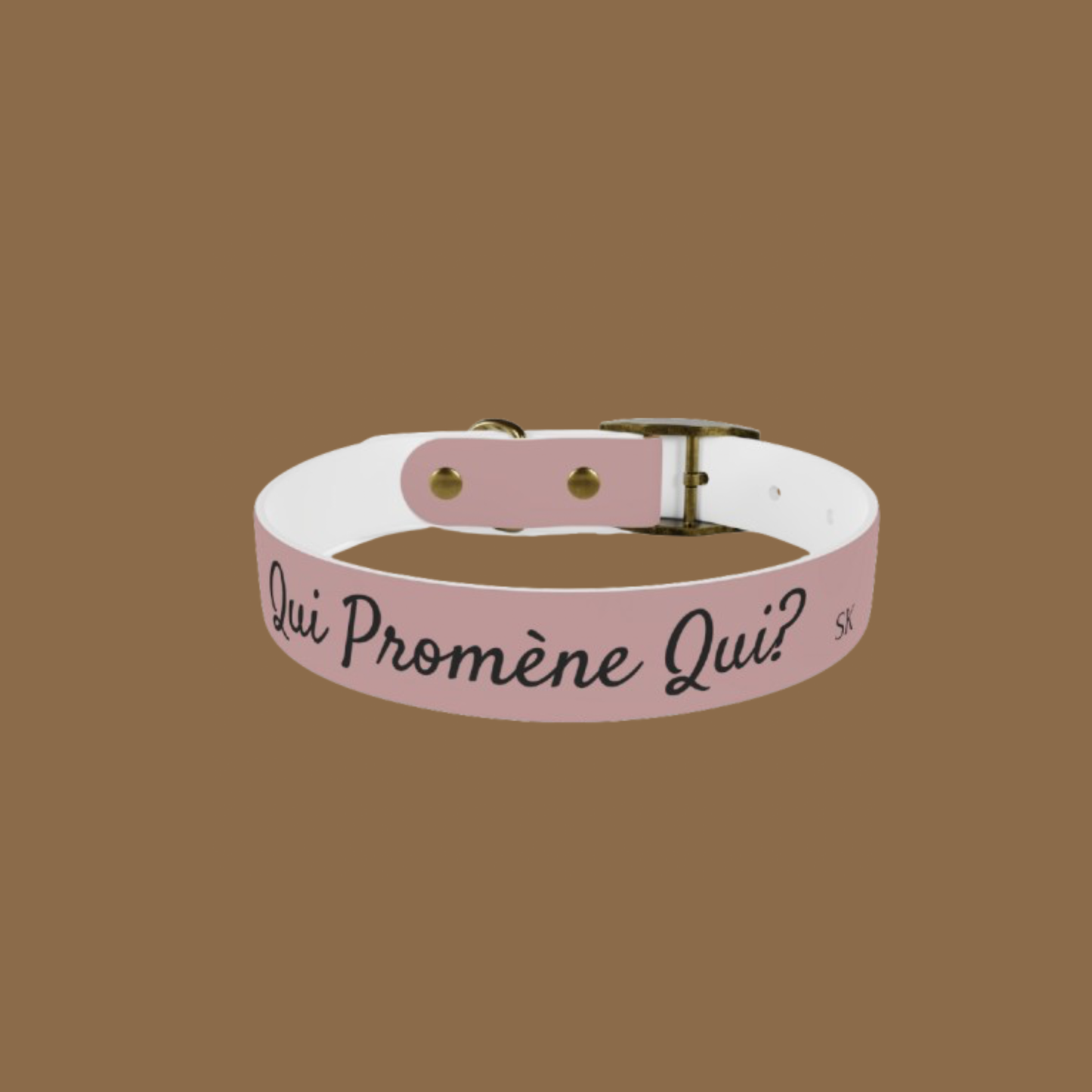 Collier pour chien -Qui promène qui?- Rose poudré  Premium Snoukinou