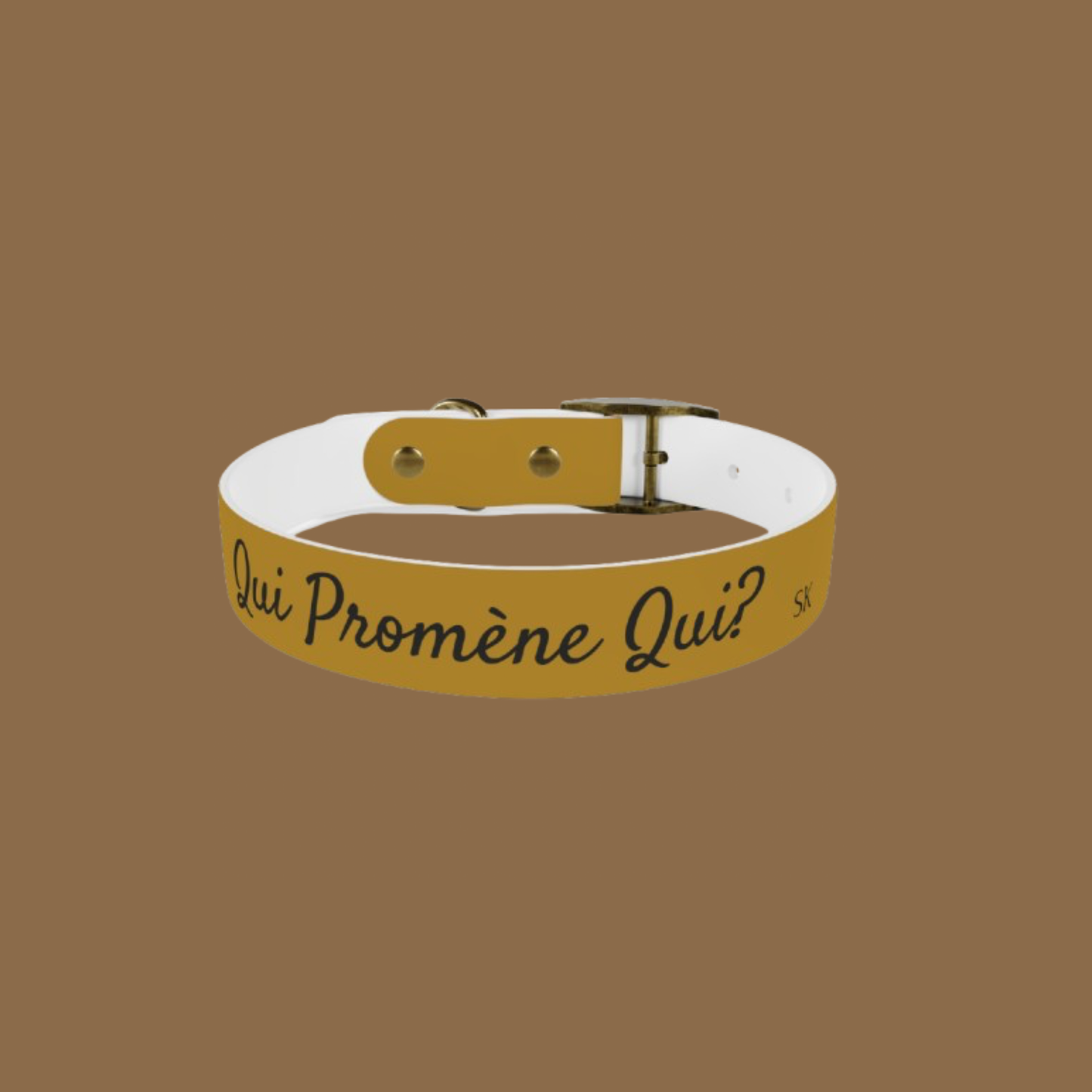 Collier pour chien -Qui promène qui?- Jaune Chic Premium Snoukinou