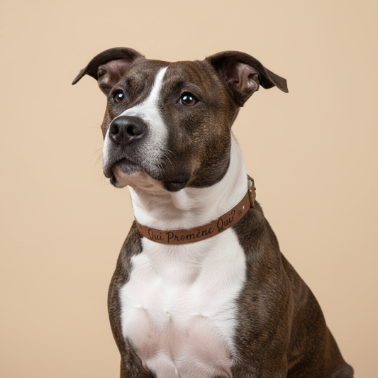 Collier pour chien-Qui promène qui?- Marron chic Premium Snoukinou