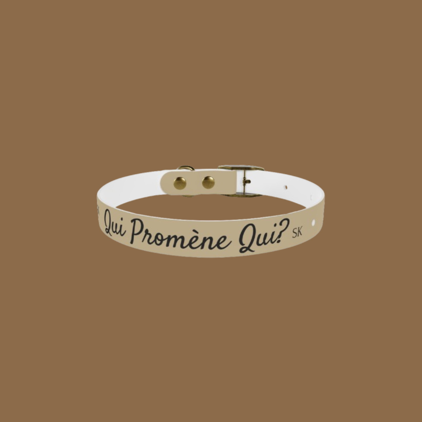 Collier pour chien -Qui promène qui ? -Beige Premium Snoukinou.