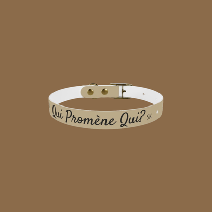 Collier pour chien -Qui promène qui ? -Beige Premium Snoukinou.
